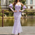 Vestito lungo a maniche strette in mesh con top a spalle scoperte e pieghe, marca Valstrend, elegante e aderente.