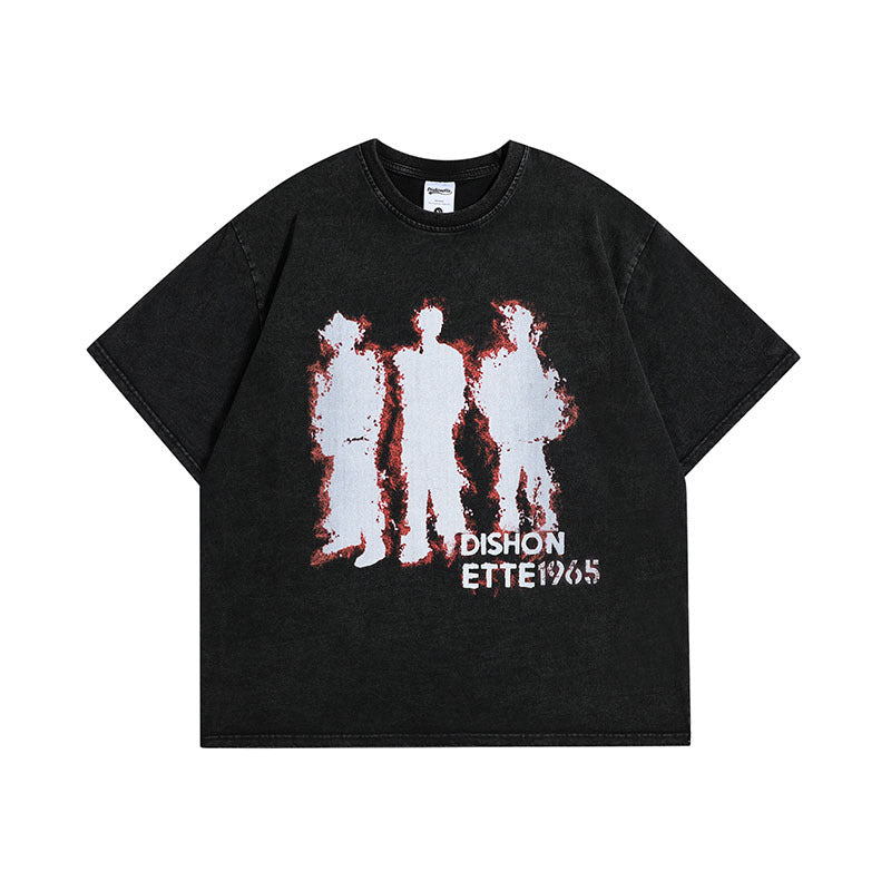T-shirt uomo Valstrend in stile retrò americano, tessuto lavato, maniche corte e stampa vintage, casual e alla moda.