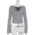 Knitted Pocket With Hat Autumn Fashion Casual Pure Color All-matching Long Sleeve T-shirt