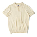 Mulberry Silk Men's High-end Italian Polo Short Sleeve American Retro Lapels Knitted Sunken Stripe T-shirt