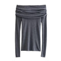 Slim-fit Cuffed Off-shoulder Long Sleeve Sweater