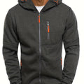 Men's Casual Hooded Jacket - Full Zip, Long Sleeve, Polyester Blend, Solid Color with Kangaroo Pocket - Perfect for Fall & Winter, for Autumn, Spring