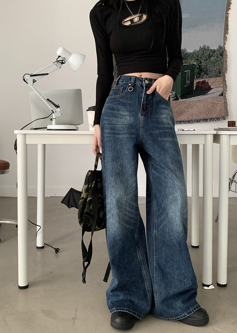 Pantaloni larghi Valstrend shop in denim lavato, stile casual con gamba ampia e vestibilità comoda.