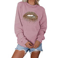 Top donna a maniche lunghe con stampa leopardata e stampa labbra, marca Valstrend shop, tessuto morbido e stile alla moda.