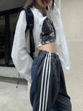 Stitching Design Sense Jeans Casual Ins Side Tape Bar Wide Leg Pants