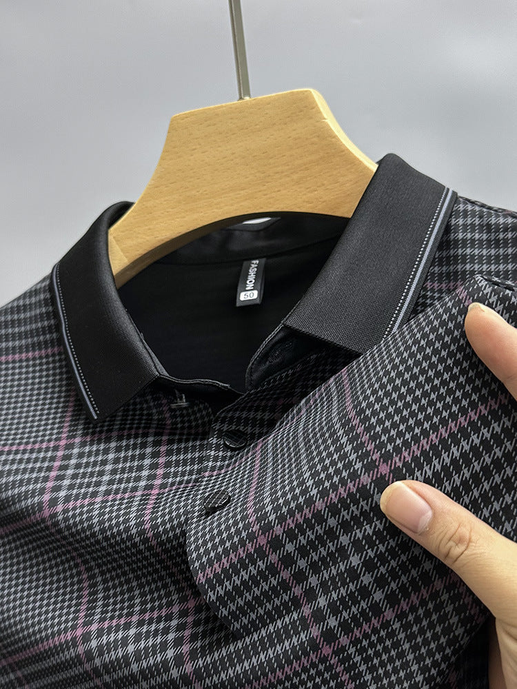 Camicia polo estiva Valstrend, maniche corte, collo sottile senza cuciture, motivo a quadri, abbigliamento per papà di mezza età