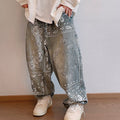 Jeans uomo Valstrend Retro Pu Shuai, lavati e usurati, con fiore cashew, stile largo e casual, tessuto morbido e dettagli vintage