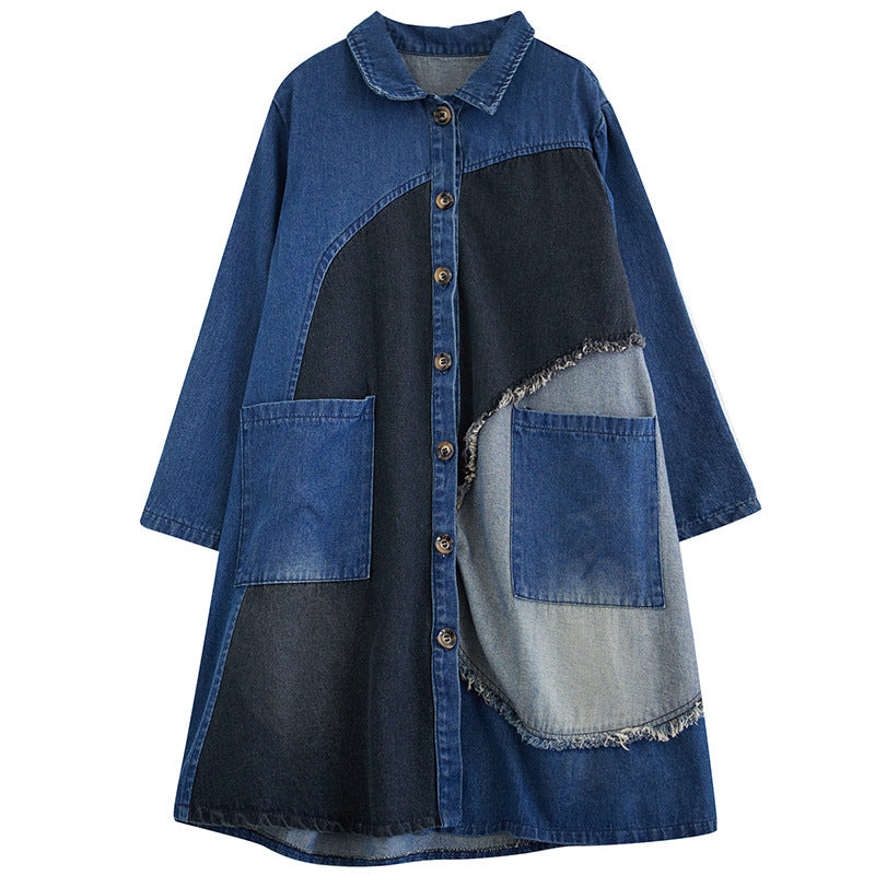Cappotto jeans retrò autunnale giapponese Valstrend da donna, taglia grande, stile vintage e lavaggio classico.