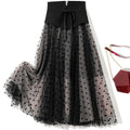 Gonna a fascia alta con motivo a pois in contrasto e fiocco, gonna Valstrend Shop in stile trendy e femminile.