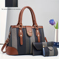 Set di 3 borse da donna Valstrend in ecopelle con strisce classiche, tracolla staccabile e chiusura a zip, disponibile in vari colori.