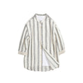 Retro Stand Collar Top Striped Casual Loose Linen 34 Sleeve Shirt