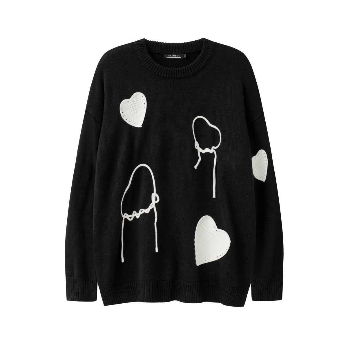 Maglione rotondo con ricami stile western, Valstrend, con dettagli decorativi e motivo Love, vista frontale.