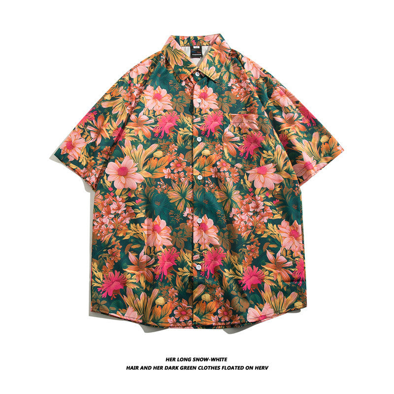 Camicia vintage da uomo Valstrend con maniche corte, tessuto morbido e stile retrò, visibile in dettaglio nell'immagine.