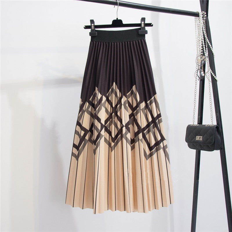 Gonna a pieghe con motivo geometrico a righe per donna, gonna elegante Valstrend, tessuto leggero e design femminile
