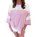 European And American Fashion Striped Color Matching Short-sleeved T-shirt For Women