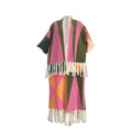 Cappotto casual multicolore con nappe in maglia da donna Valstrend, dettagli colorati e stile informale, vista frontale.