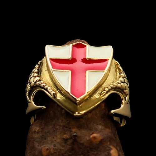 Men's Brass Shield Ring Flag of England Red Cross on White