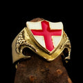 Men's Brass Shield Ring Flag of England Red Cross on White