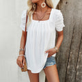 Camicia donna Valstrend con colletto quadrato, top di moda, tessuto leggero e design elegante, vista frontale.