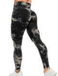 Women's Tie-dye Printed High Waist Seamless Peach Yoga Tight Trousers