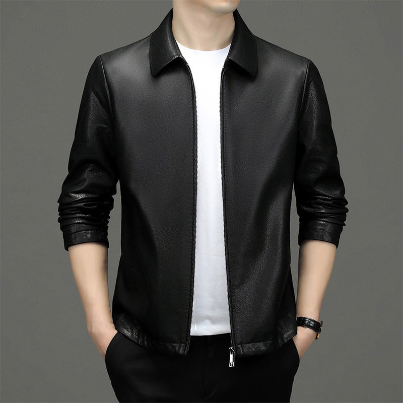 Giacca da uomo Valstrend in pelle ecologica con rever, stile coat, real leather, elegante e sostenibile.