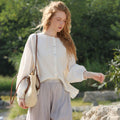 Blusa lunga in cotone e lino a maniche lunghe e collo rotondo, donna, marca Valstrend, tessuto leggero e morbido