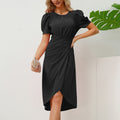 Vestito da lavoro Valstrend, stile europeo e americano, con collo rotondo e maniche a sbuffo, taglio slim ed elegante.