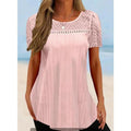 Pullover Round Neck Lace Patchwork Short-sleeved T-shirt Women