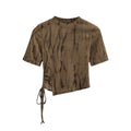 New Chinese Ink Painting Butterfly Mesh Short Sleeve Summer Asymmetric Slim-fit Shoulder T-shirt