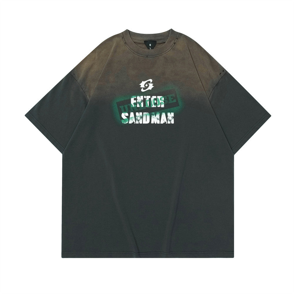 Tie-dye Gradient Letter Print Short-sleeve