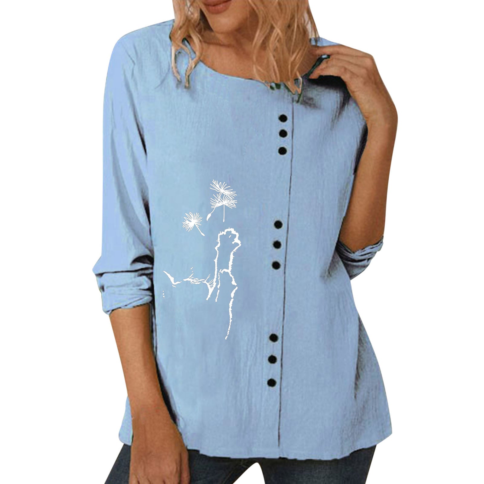 Top donna bianco Valstrend con motivo fiore e zampe di gatto, in cotone e lino, stile femminile e fresco.