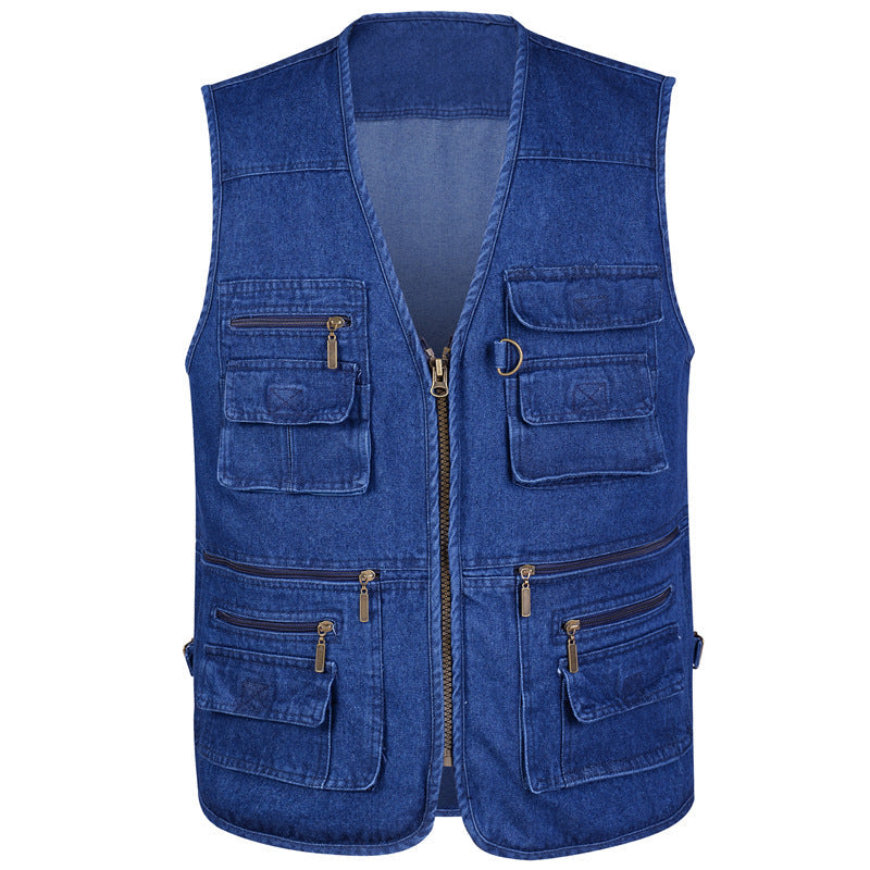 Giacca da uomo Valstrend con scollo a V, molte tasche, stile casual outdoor, ideale per attività all'aperto.