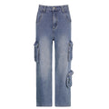 Jeans donna Valstrend, stile retrò casual e largo a vita bassa, con dettaglio in denim blu.