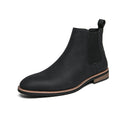 Stivali Chelsea in pelle nera con punta a punta per uomo, taglia grande, stile British, marca Valstrend Shop.
