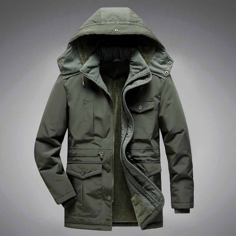 Giacca in cotone con fodera in lana merino Lambswool, stile jacket, colore neutro, dettaglio del tessuto e chiusura frontale