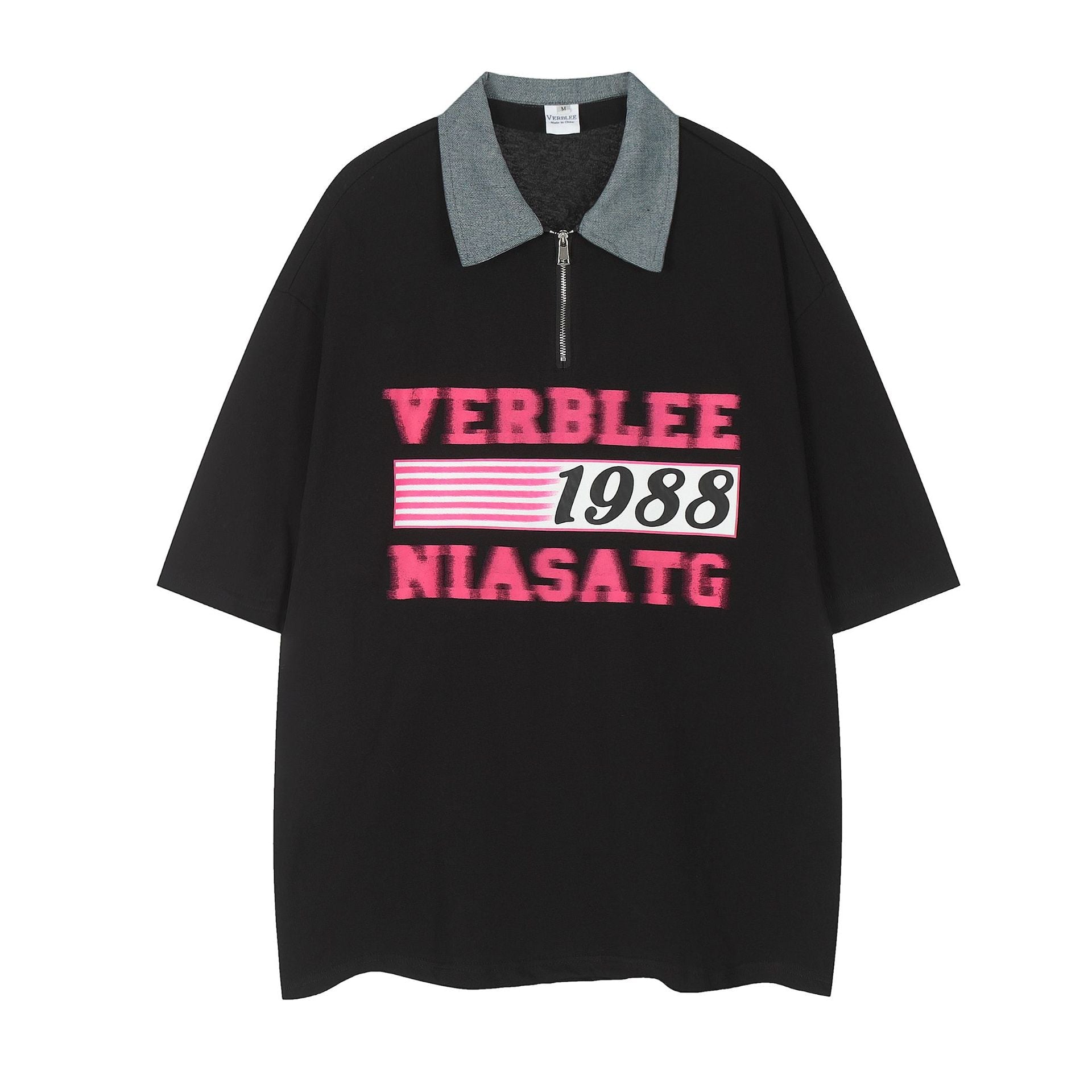Polo shirt cortissimo Valstrend con stampa di lettere europee e americane, maniche corte e stile casual.