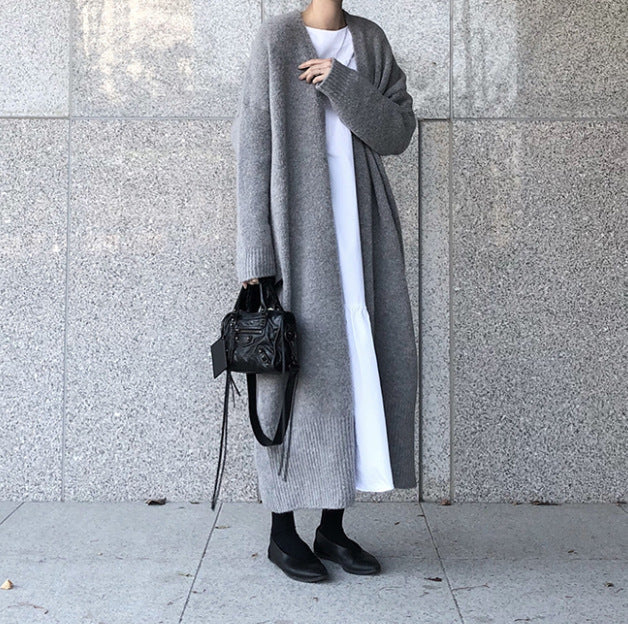 Cardigan lungo a maglia Valstrend, stile semplice e chic con chiusura senza fibbia, ideale per look casual e comodi in stile coreano