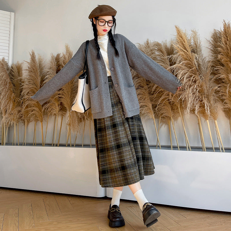 Gonna invernale da donna Valstrend, gonna a quadri in stile retrò Mori in lana, perfetta per autunno e inverno.