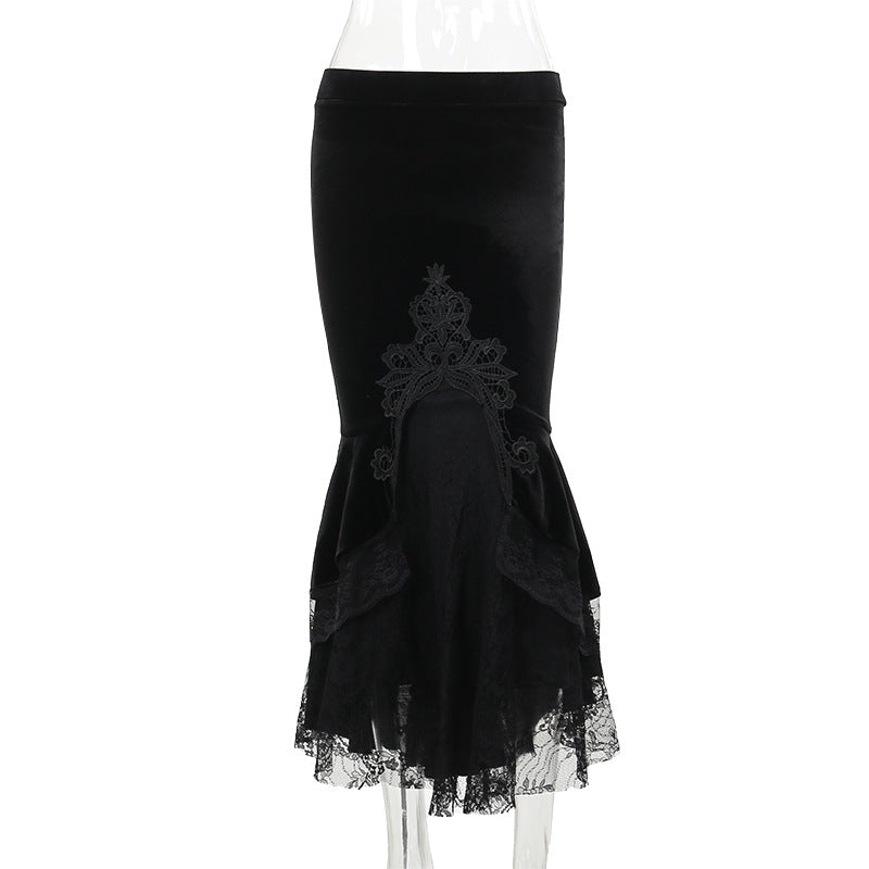 Elegant Slim-fit Embossed Ruffled Fishtail Skirt