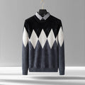 Camicia maschile Valstrend con toppe di diamanti e tessuto finto mink, stile due pezzi con fondo, immagine frontale.