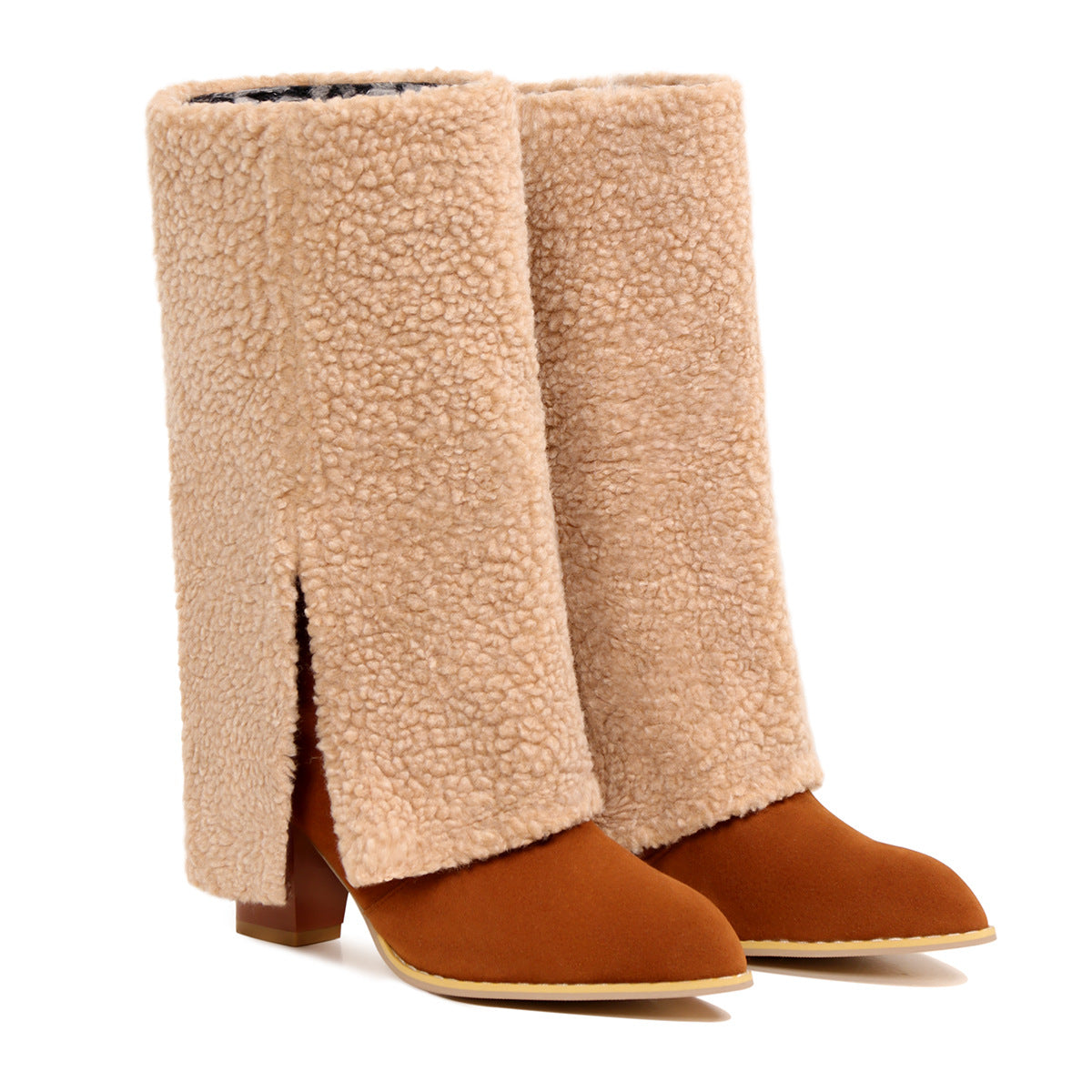 Stivaletti donna in pelle scamosciata Valstrend, stile autunno e inverno, con gambale imbottito e design alla moda.