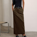 Gonna a vita alta a sigaretta Valstrend con spacco lungo, gonna slim fit e stile elegante, vista frontale.