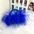 Borsa a mano in acrilico colorato con perline e piume di struzzo, stile elegante e moderno, marca Valstrend shop