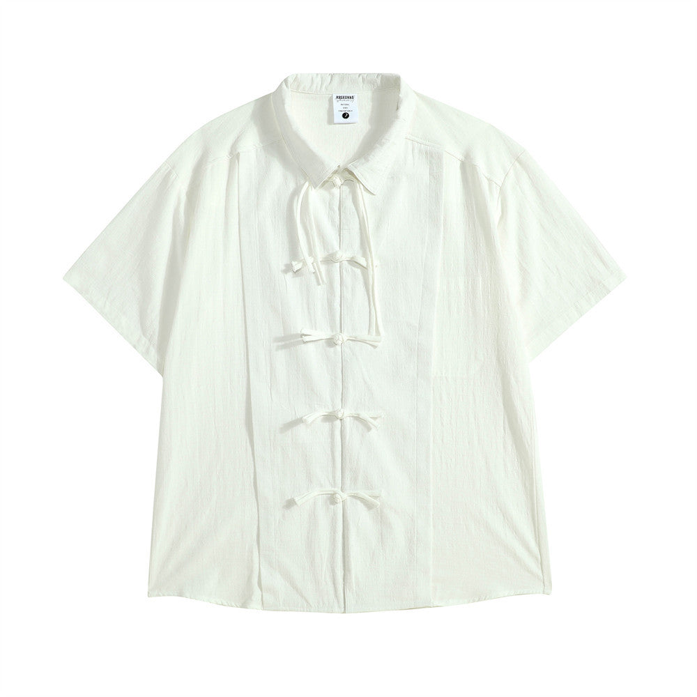 Chinese Style Frog Button Cardigan Solid Color Shirt
