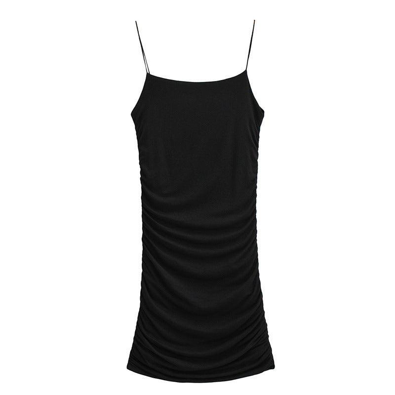 Pure Hot Girl Double Layer Pleating Rubber Band Sling Dress
