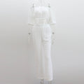 Tuta casual da donna Valstrend con top a spalle scoperte in cotone e pantaloni a gamba larga in tinta unita, stile estivo.