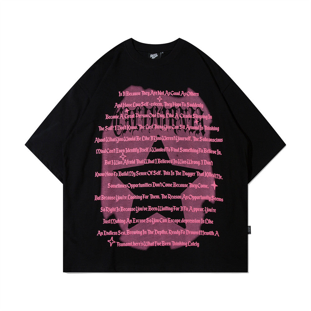 Niche High Street Five-pointed Star Printed Short Sleeve