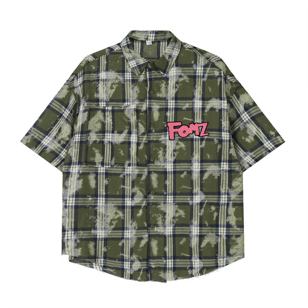 Distressed Plaid Short-sleeved Shirt For Men