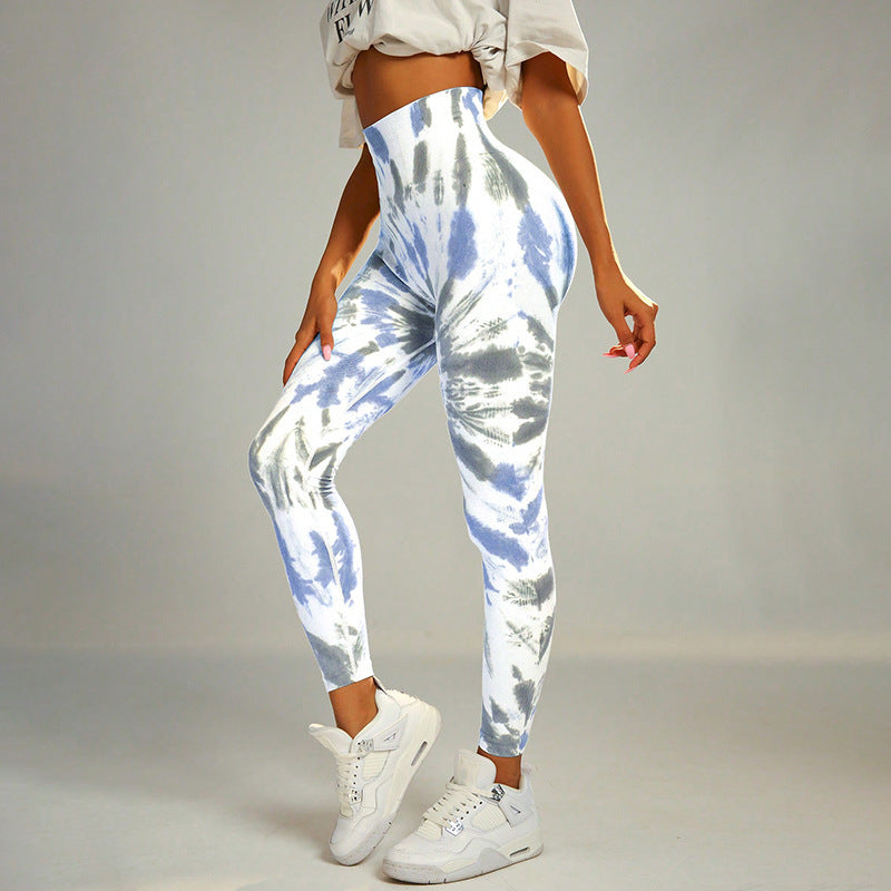 Leggings yoga donna Valstrend con stampa tie-dye senza cuciture, comodi e elasticizzati per esercizio e relax.