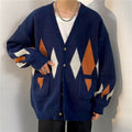 Cardigan da uomo in stile retrò con motivo a losanghe, Valstrend, maglione caldo e di alta qualità, stile casual e elegante.